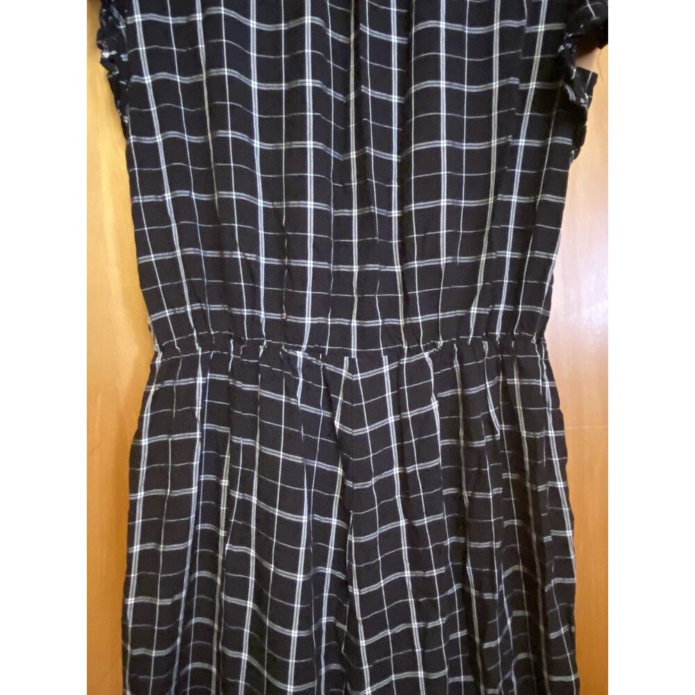 1. STATE  Plaid Rayon Windowpane Wide Leg Jumpsuit Size 0 Black & White - Picture 7 of 11